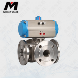 進口四通法蘭氣動球閥